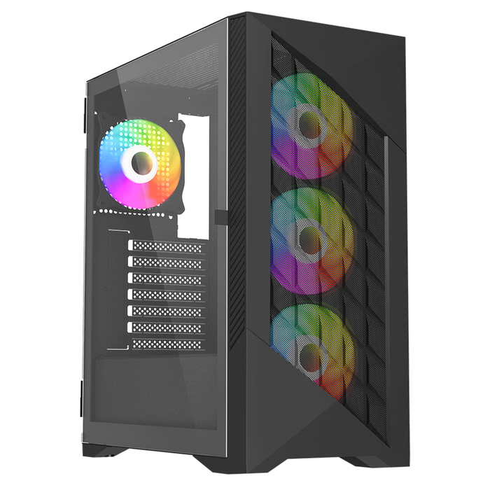 VIDA Typhoon Black ATX gaming case with mesh front and 4 ARGB fans.
