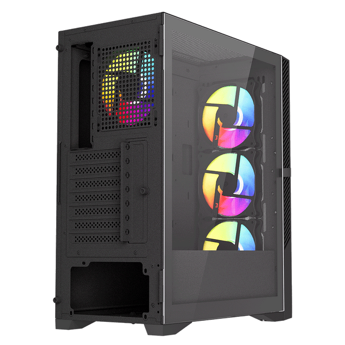 VIDA Typhoon Black ARGB Gaming Case w, Glass Window, ATX, Mesh Front, 4x ARGB Fans