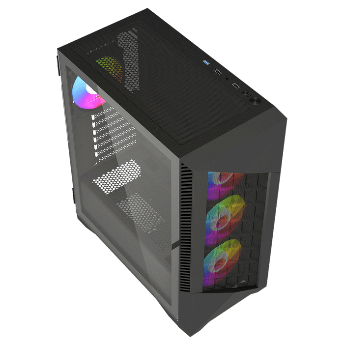 VIDA Typhoon Black ARGB Gaming Case w, Glass Window, ATX, Mesh Front, 4x ARGB Fans