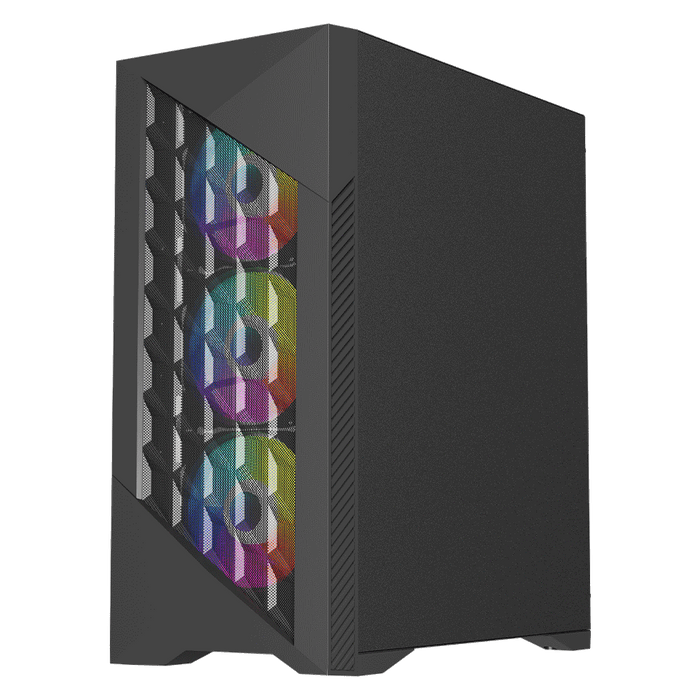 VIDA Typhoon Black ARGB Gaming Case w, Glass Window, ATX, Mesh Front, 4x ARGB Fans