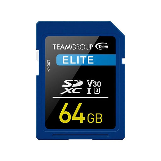 Team Group ELITE 64GB SDXC UHS‑I U3 V30 durable SD card.