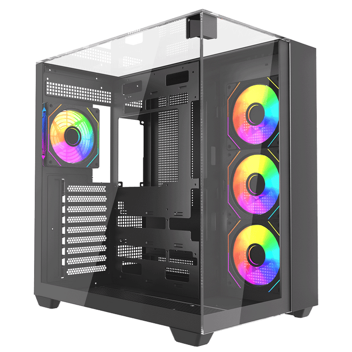 VIDA Visio Black ARGB Gaming Cube Case, ATX, 4x ARGB Fans, 6-Port Fan Hub and Remote Control