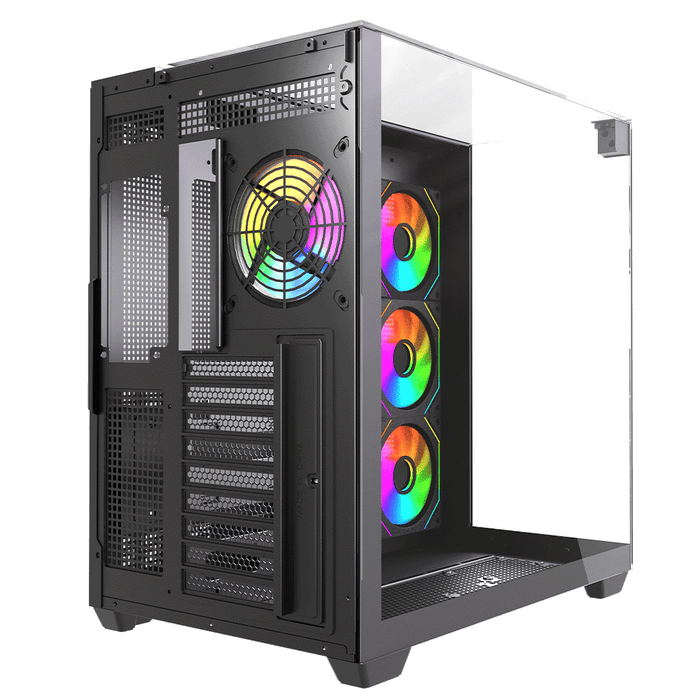 VIDA Visio Black ARGB Gaming Cube Case, ATX, 4x ARGB Fans, 6-Port Fan Hub and Remote Control