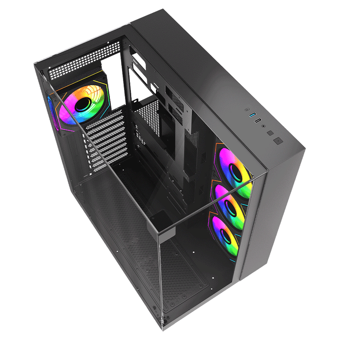 VIDA Visio Black ARGB Gaming Cube Case, ATX, 4x ARGB Fans, 6-Port Fan Hub and Remote Control