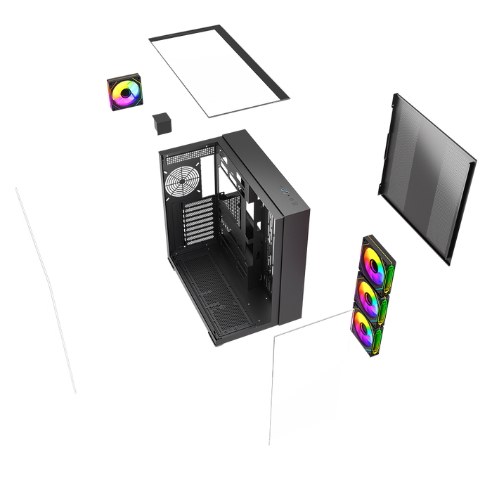 VIDA Visio Black ARGB Gaming Cube Case, ATX, 4x ARGB Fans, 6-Port Fan Hub and Remote Control