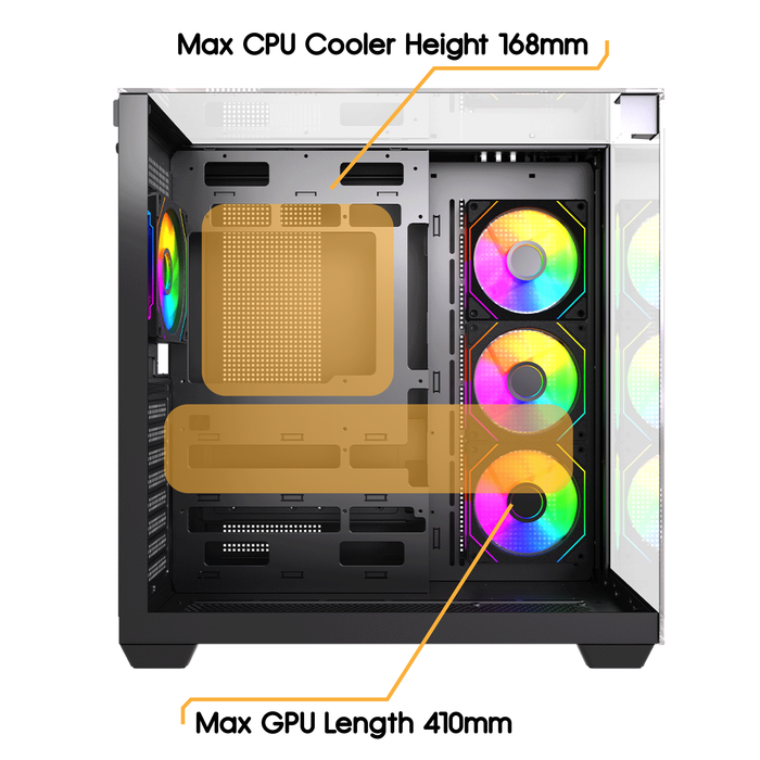 VIDA Visio Black ARGB Gaming Cube Case, ATX, 4x ARGB Fans, 6-Port Fan Hub and Remote Control