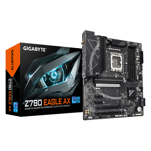 Gigabyte Z790 EAGLE AX ATX LGA1700 motherboard with PCIe 5.0, Wi‑Fi 6 AX, and DDR5 support.