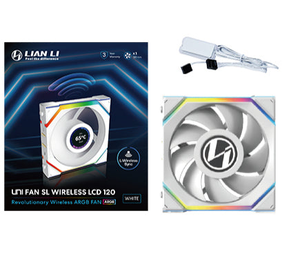 Lian Li UNI FAN SL Wireless LCD 120 White ARGB PWM Fan – 1.6-Inch IPS Display