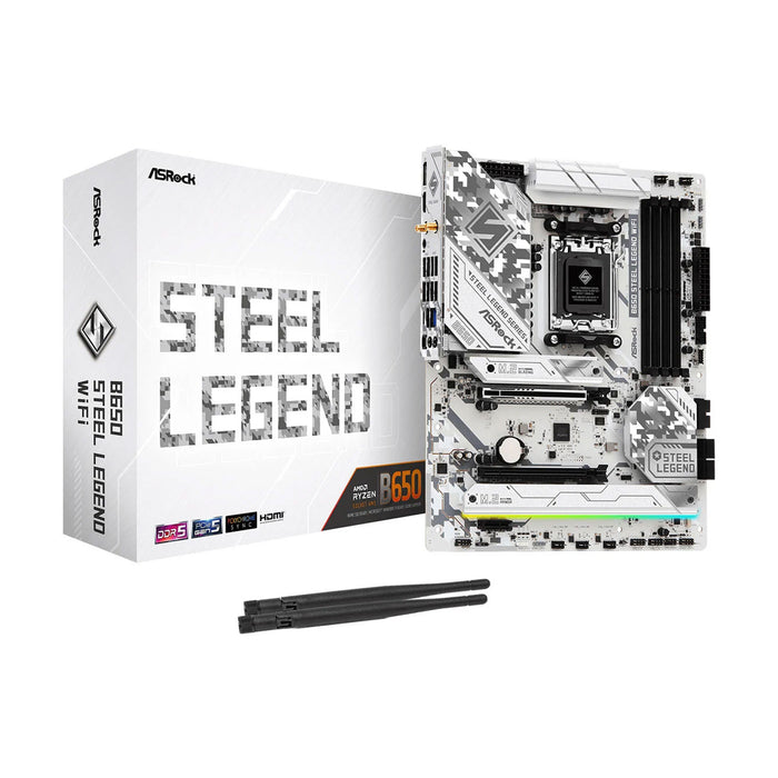 Steel Legend ATX B650 AMD Gaming Motherboard RGB, White.