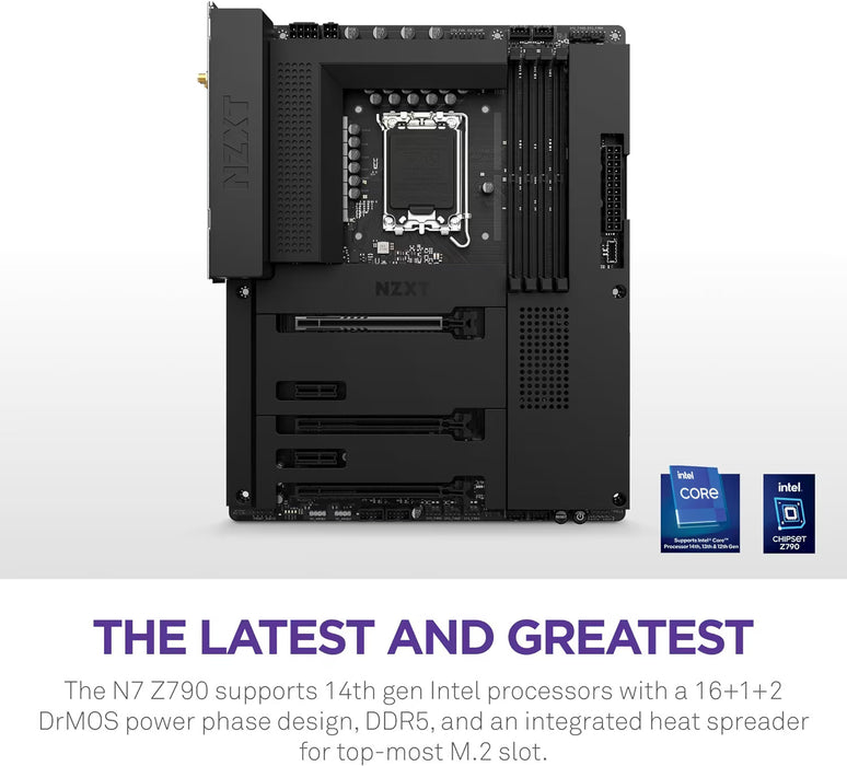 NZXT N7 Z790 Gaming Motherboard ATX, DDR5, LGA 1700, PCIe 5.0, Black Cover, Supports 12th, 13th, 14th Gen, WiFi 6E, Bluetooth