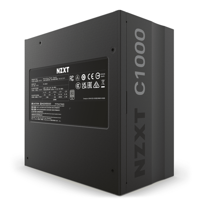 NZXT C1000 Gaming Power Supply ATX, 80+ Gold Fully Modular, Sleeved Cables, 1000W PSU
