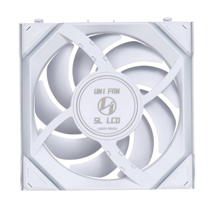 Lian Li UNI SL Wireless LCD RGB Reverse Flow 120mm Fan White – ARGB PWM with 1.6" LCD Display