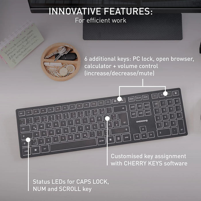 CHERRY KW 9100 SLIM Wireless Keyboard – Bluetooth / 2.4GHz RF, UK QWERTY, Rechargeable