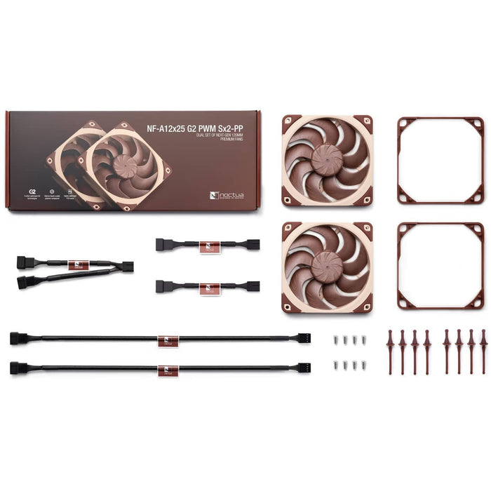 Noctua NF‑A12x25 G2 PWM Sx2‑PP 120mm Fan 2‑Pack – Quiet, 1800 RPM