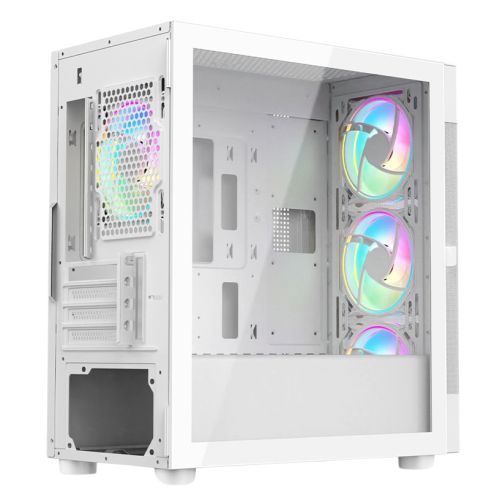 Vida Zephyr White ARGB Gaming PC Case w/ Glass Window, Micro ATX, 4x ARGB Fans, Mesh Front