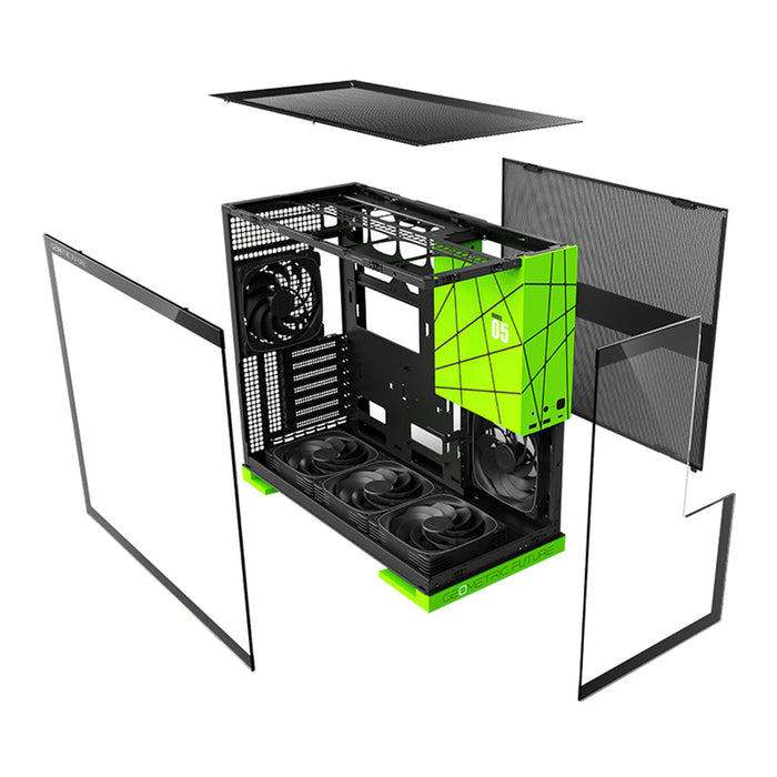 Geometric Future Model 5 ATX Mid Tower Gaming Desktop PC Case, 5 Fans - Green