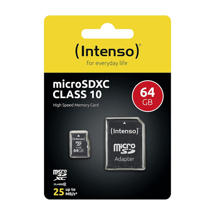 Intenso microSDXC 64GB Micro SD Card with SD Adaper, Up to 25 MB/s, High Speed Memory Card