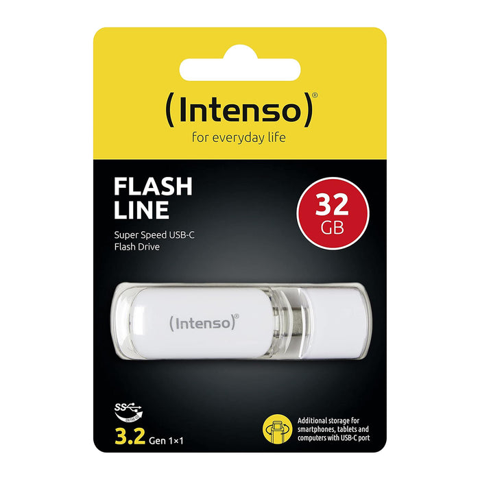 Intenso Flash Line 32GB Type-C Flash Drive - Super Speed USB 3.1 Pen Drive White