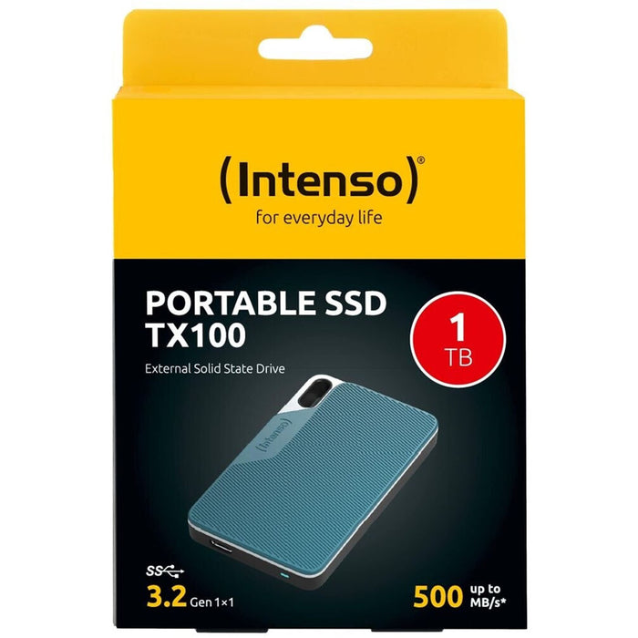 Intenso TX100 1TB External SSD – USB 3.2 Gen 1x1, 500MB/s, Portable Shock‑Resistant Drive