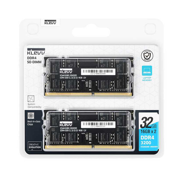 KLEVV 32GB DDR4 3200MHz SODIMM laptop memory module for high‑speed, reliable notebook performance