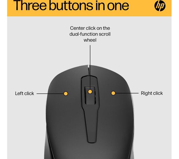 HP 150 Wireless Optical Mouse – 1600 DPI, 2.4GHz, Ergonomic, Black