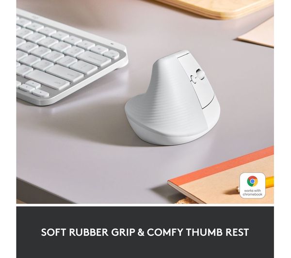 Logitech Lift Vertical Ergonomic Wireless Mouse – 57° Design, Quiet Clicks, Bluetooth, White