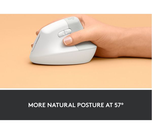 Logitech Lift Vertical Ergonomic Wireless Mouse – 57° Design, Quiet Clicks, Bluetooth, White