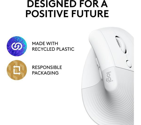 Logitech Lift Vertical Ergonomic Wireless Mouse – 57° Design, Quiet Clicks, Bluetooth, White