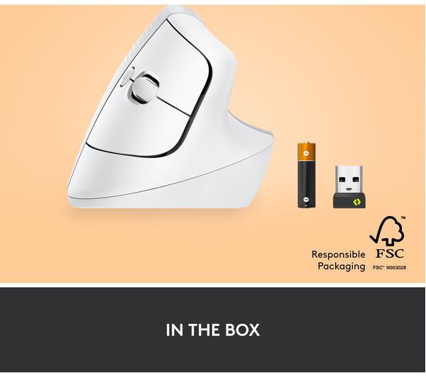 Logitech Lift Vertical Ergonomic Wireless Mouse – 57° Design, Quiet Clicks, Bluetooth, White