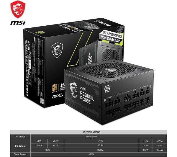 MSI MEG Ai1300P PCIE5 1300W Modular ATX PSU, 80+ Platinum