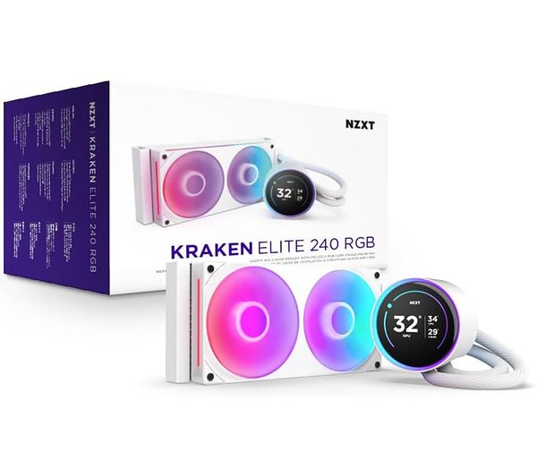 NZXT Kraken Elite 240 RGB White Liquid CPU Cooler – LCD Display, High‑Performance 240mm
