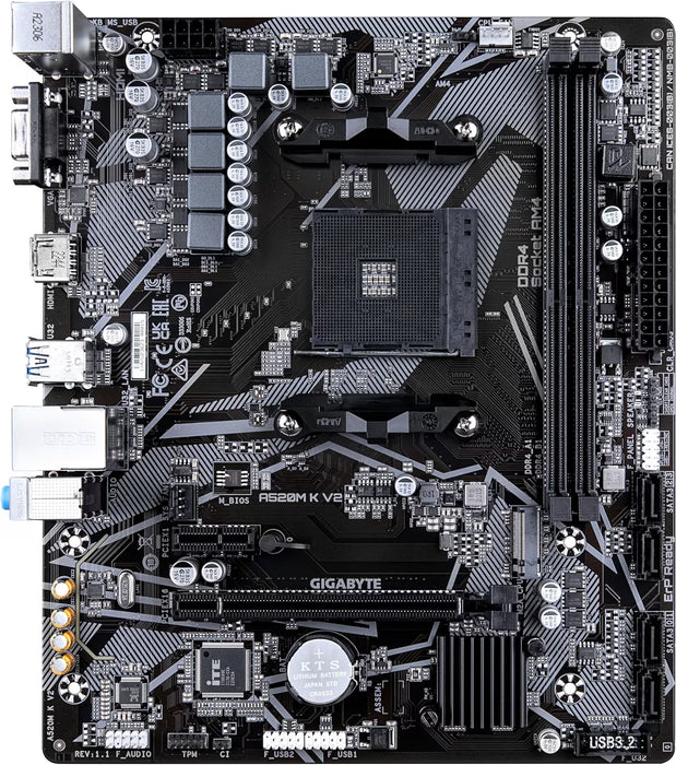 Gigabyte A520M K V2 Micro ATX Motherboard, AMD Ryzen AM4, DDR4 5100MHz, PCIe 3.0