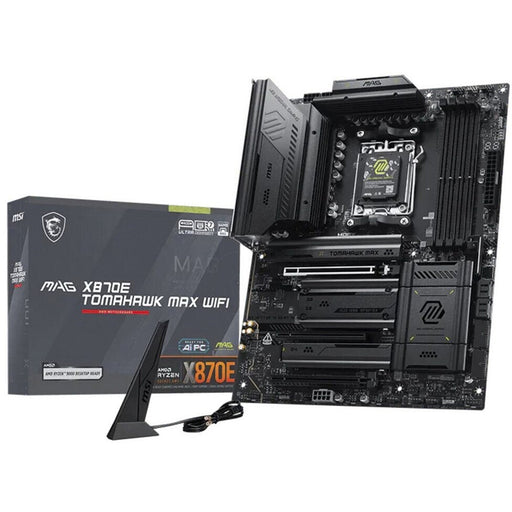 MSI MAG X870E TOMAHAWK MAX WIFI ATX AM5 motherboard with PCIe 5.0, Wi‑Fi 7, and DDR5 support