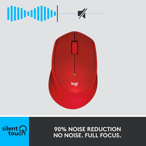 Logitech M330 Silent Plus Wireless Mouse – Red, 1000 DPI, Quiet Clicks