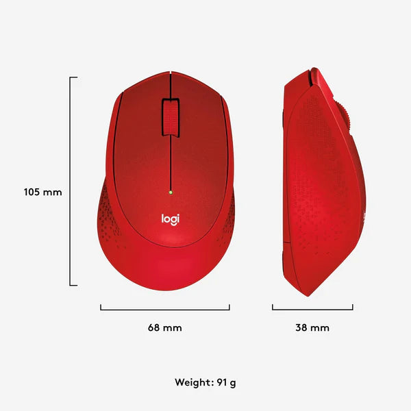Logitech M330 Silent Plus Wireless Mouse – Red, 1000 DPI, Quiet Clicks