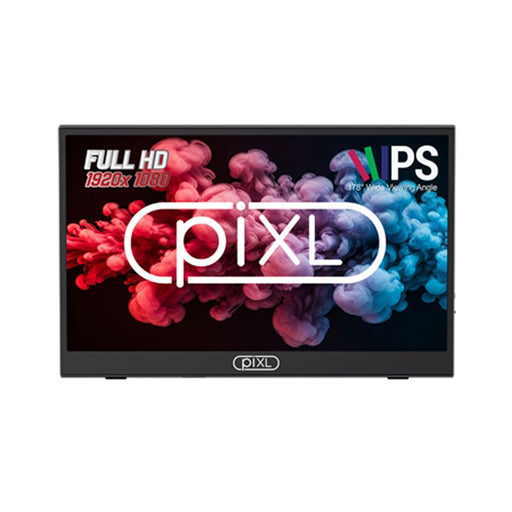 PIXL monitor with colorful design and text on a white background