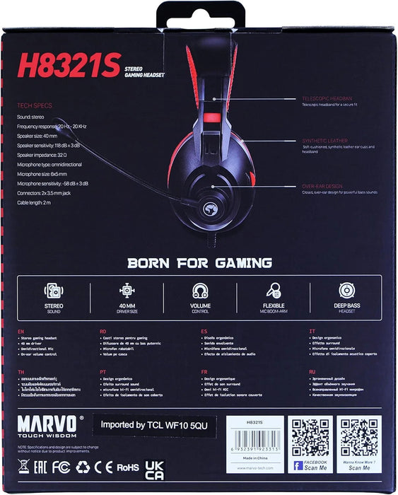 Marvo Scorpion H8321S Stereo Gaming Headset – Flexible Omni Mic – Black