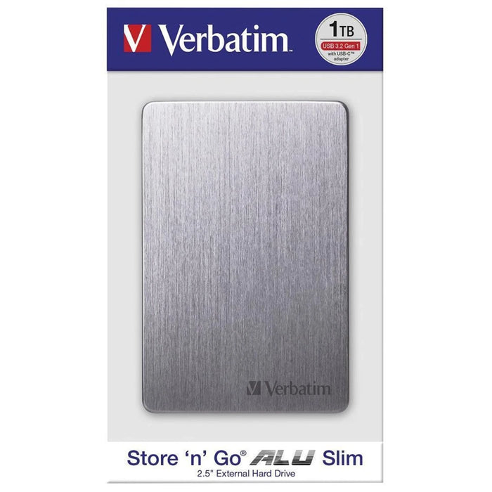 Verbatim Store ’n’ Go ALU Slim 1TB – USB 3.2 External Hard Drive, Aluminium, Space Grey