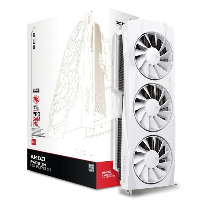 RX 9070 XT graphics card white AMD radeon.