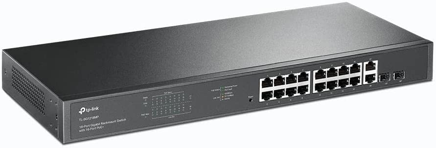 TP-LINK 18-Port Gigabit Unmanaged PoE+ Rackmount Switch, 16-Port PoE+, 2 SFP Ports, TL-SG1218MP