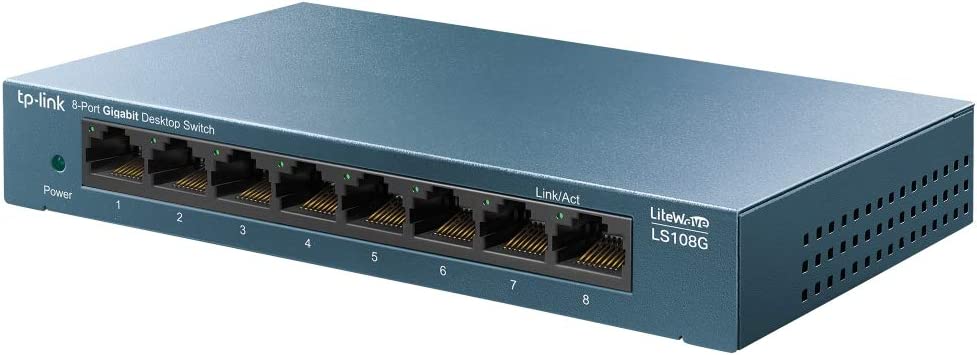 TP-LINK (LS108G) 8-Port Gigabit Unmanaged Desktop LiteWave Switch, Steel Case, Plug and Play, Network Splitter, Desktop/Wallmount Ethernet Hub
