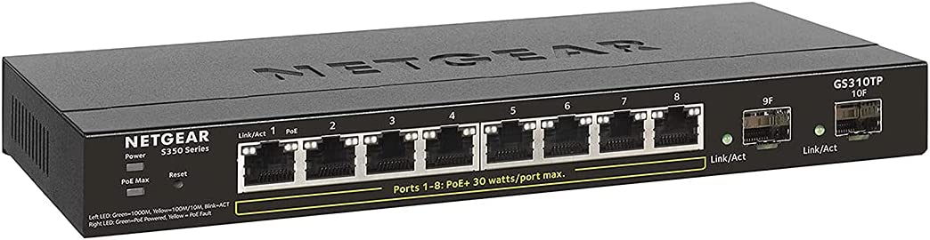 NETGEAR 8-Port PoE Gigabit Ethernet Smart Switch GS310TP - Desktop or Wall Mount