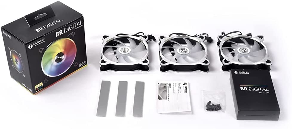 Lian Li Bora Digital RGB PWM Triple Pack, 3x 120mm Fans with Remote Controller, Silver