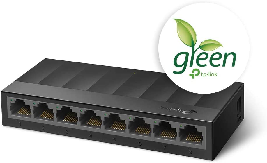 TP-LINK (LS1008G) 8-Port Gigabit Unmanaged Desktop LiteWave Switch, Ethernet Splitter, Plug & Play, Desktop/Wallmount, Plastic Case