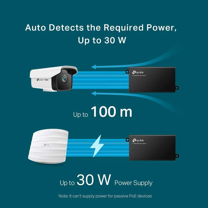TP-LINK TL-PoE160S, 802.3at/af Gigabit PoE Injector, Non-PoE to PoE Adapter, PoE (15.4W) or PoE+ (30W)