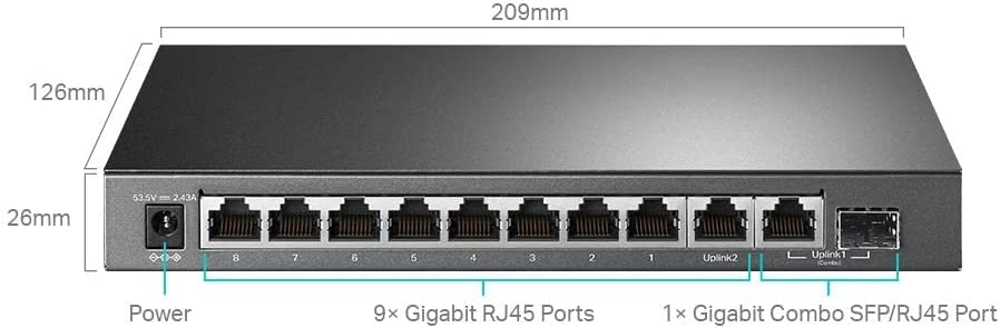 TP-Link TL-SG1210MPE 10 Port Gigabit Easy Smart Switch, 8 port PoE+, 9-Port RJ45, 1-Port Combo SFP-RJ45