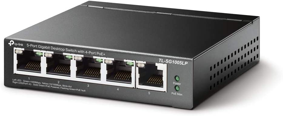 TP-LINK 5-Port Gigabit Unmanaged Desktop Switch, 4-Port PoE, Intelligent Power, Steel Case, TL-SG1005LP