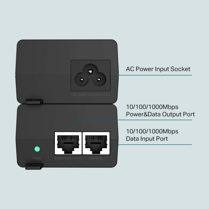 TP-LINK TL-PoE160S, 802.3at/af Gigabit PoE Injector, Non-PoE to PoE Adapter, Supplies PoE (15.4W) or PoE+ (30W), Plug & Play, Desktop/Wall-Mount