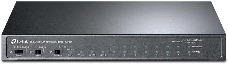 TP-Link TL-SL1311MP 8-Port Unmanaged Desktop PoE+ Switch, 8-Port 10/100Mbps + 2-Port Gigabit RJ45 & 1 Gigabit SFP