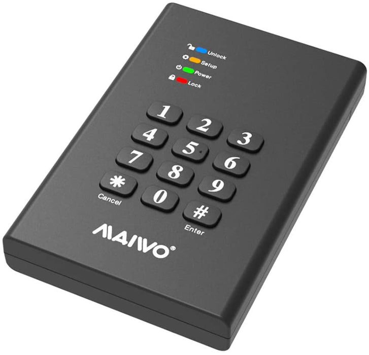 Maiwo K2568KPA USB3.0 2.5" Keypad Encrypted Hard Drive Enclosure - Black, Enclosures & Brackets